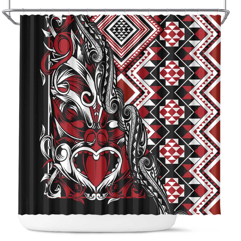 Aotearoa Maori Moko Art with Taniko Half Style Shower Curtain LT03 Black - Polynesian Pride