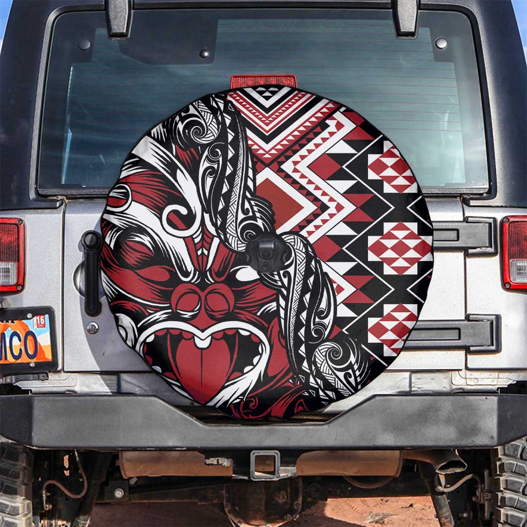 Aotearoa Maori Moko Art with Taniko Half Style Spare Tire Cover LT03 Black - Polynesian Pride