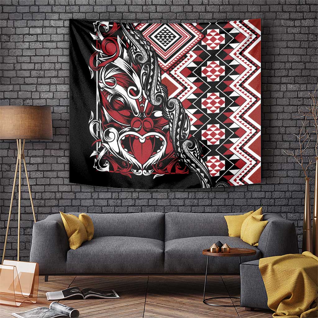 Aotearoa Maori Moko Art with Taniko Half Style Tapestry LT03 Black - Polynesian Pride