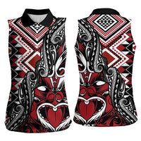 Aotearoa Maori Moko Art with Taniko Half Style Women Sleeveless Polo Shirt