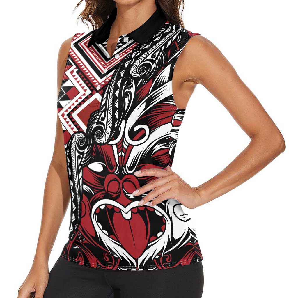 Aotearoa Maori Moko Art with Taniko Half Style Women Sleeveless Polo Shirt