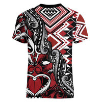 Aotearoa Maori Moko Art with Taniko Half Style Women V-Neck T-Shirt