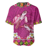 Hawaiian Lei Turtle and Plumeria Baseball Jersey Polynerian Art Tattoo-Plum Pink Color