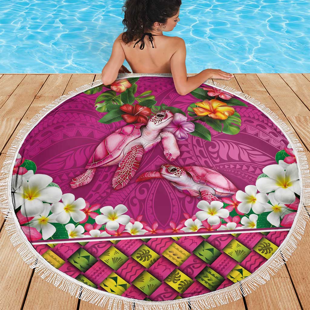 Hawaiian Lei Turtle and Plumeria Beach Blanket Polynerian Art Tattoo-Plum Pink Color