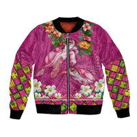 Hawaiian Lei Turtle and Plumeria Bomber Jacket Polynerian Art Tattoo-Plum Pink Color LT03 Unisex Pink - Polynesian Pride