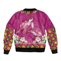 Hawaiian Lei Turtle and Plumeria Bomber Jacket Polynerian Art Tattoo-Plum Pink Color LT03 - Polynesian Pride