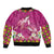 Hawaiian Lei Turtle and Plumeria Bomber Jacket Polynerian Art Tattoo-Plum Pink Color