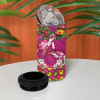 Hawaiian Lei Turtle and Plumeria 4 in 1 Can Cooler Tumbler Polynerian Art Tattoo-Plum Pink Color
