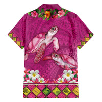 Hawaiian Lei Turtle and Plumeria Family Matching Off The Shoulder Long Sleeve Dress and Hawaiian Shirt Polynerian Art Tattoo-Plum Pink Color