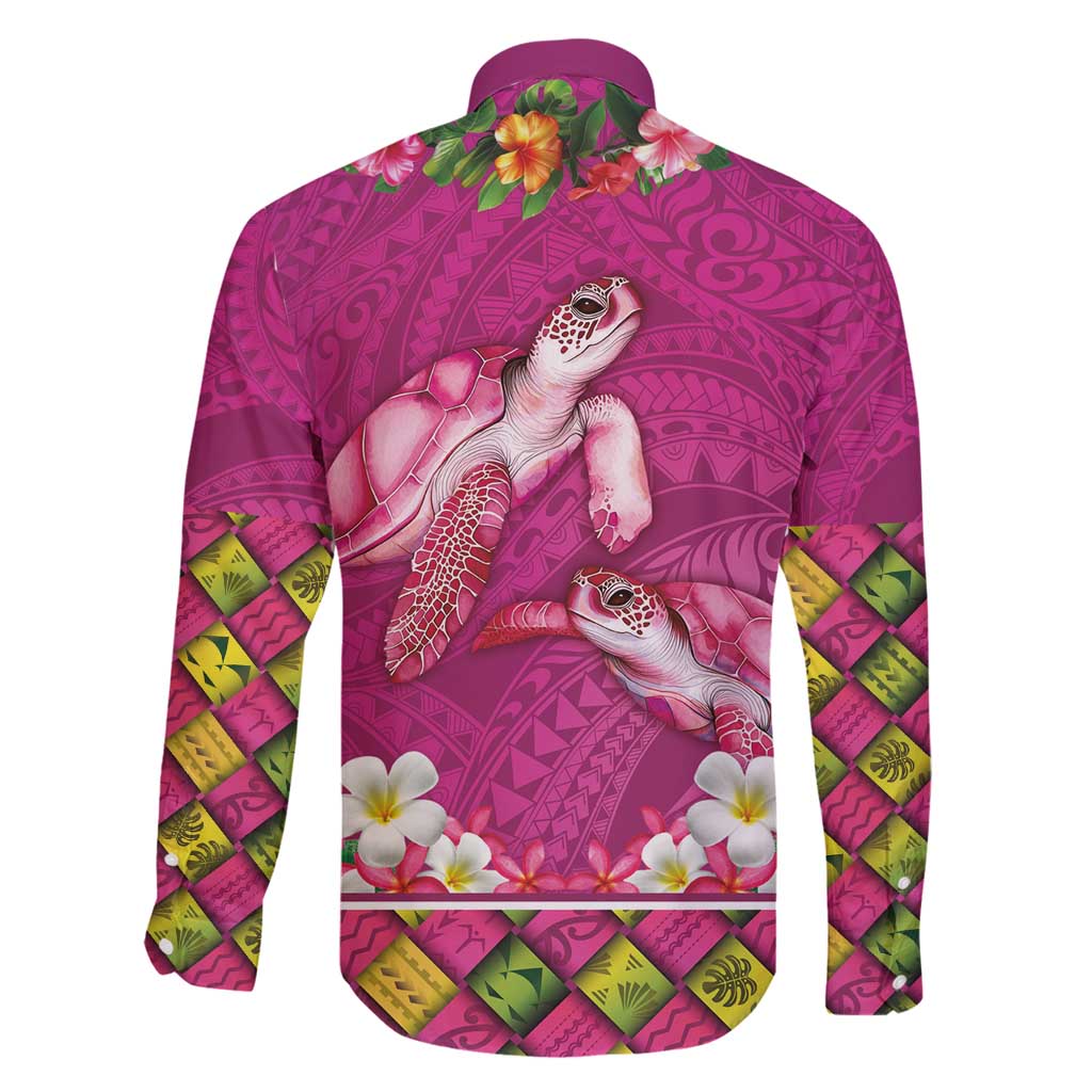Hawaiian Lei Turtle and Plumeria Family Matching Puletasi and Hawaiian Shirt Polynerian Art Tattoo-Plum Pink Color