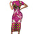 Hawaiian Lei Turtle and Plumeria Family Matching Short Sleeve Bodycon Dress and Hawaiian Shirt Polynerian Art Tattoo-Plum Pink Color