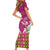 Hawaiian Lei Turtle and Plumeria Family Matching Short Sleeve Bodycon Dress and Hawaiian Shirt Polynerian Art Tattoo-Plum Pink Color