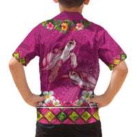 Hawaiian Lei Turtle and Plumeria Family Matching Summer Maxi Dress and Hawaiian Shirt Polynerian Art Tattoo-Plum Pink Color LT03 - Polynesian Pride