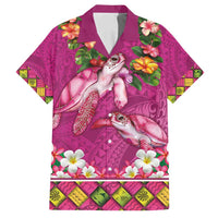 Hawaiian Lei Turtle and Plumeria Family Matching Summer Maxi Dress and Hawaiian Shirt Polynerian Art Tattoo-Plum Pink Color LT03 Dad's Shirt - Short Sleeve Pink - Polynesian Pride