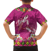 Hawaiian Lei Turtle and Plumeria Hawaiian Shirt Polynerian Art Tattoo-Plum Pink Color