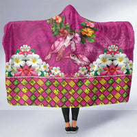 Hawaiian Lei Turtle and Plumeria Hooded Blanket Polynerian Art Tattoo-Plum Pink Color