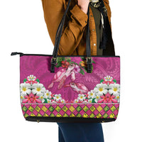 Hawaiian Lei Turtle and Plumeria Leather Tote Bag Polynerian Art Tattoo-Plum Pink Color LT03 - Polynesian Pride