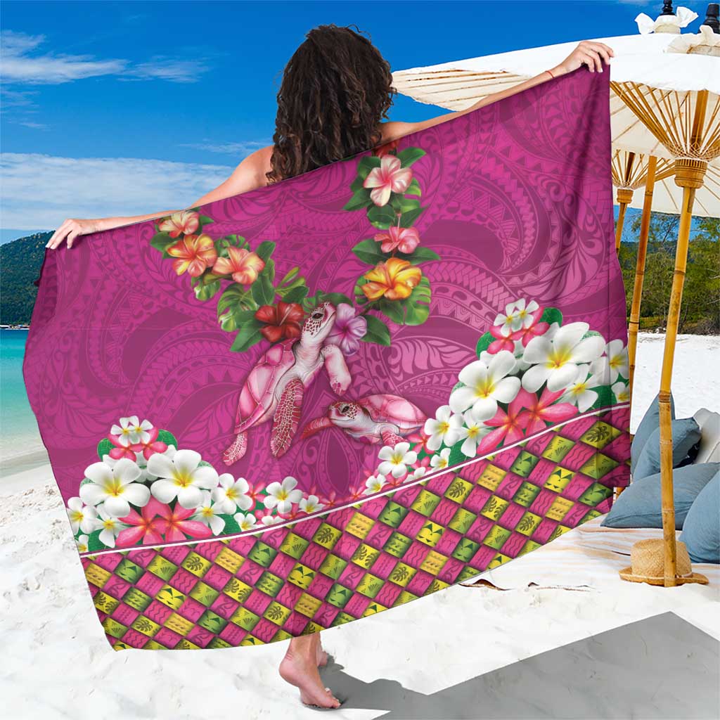 Hawaiian Lei Turtle and Plumeria Sarong Polynerian Art Tattoo-Plum Pink Color LT03 One Size 44 x 66 inches Pink - Polynesian Pride