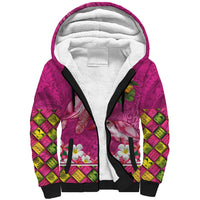 Hawaiian Lei Turtle and Plumeria Sherpa Hoodie Polynerian Art Tattoo-Plum Pink Color
