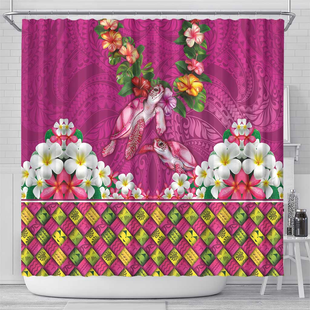 Hawaiian Lei Turtle and Plumeria Shower Curtain Polynerian Art Tattoo-Plum Pink Color LT03 - Polynesian Pride