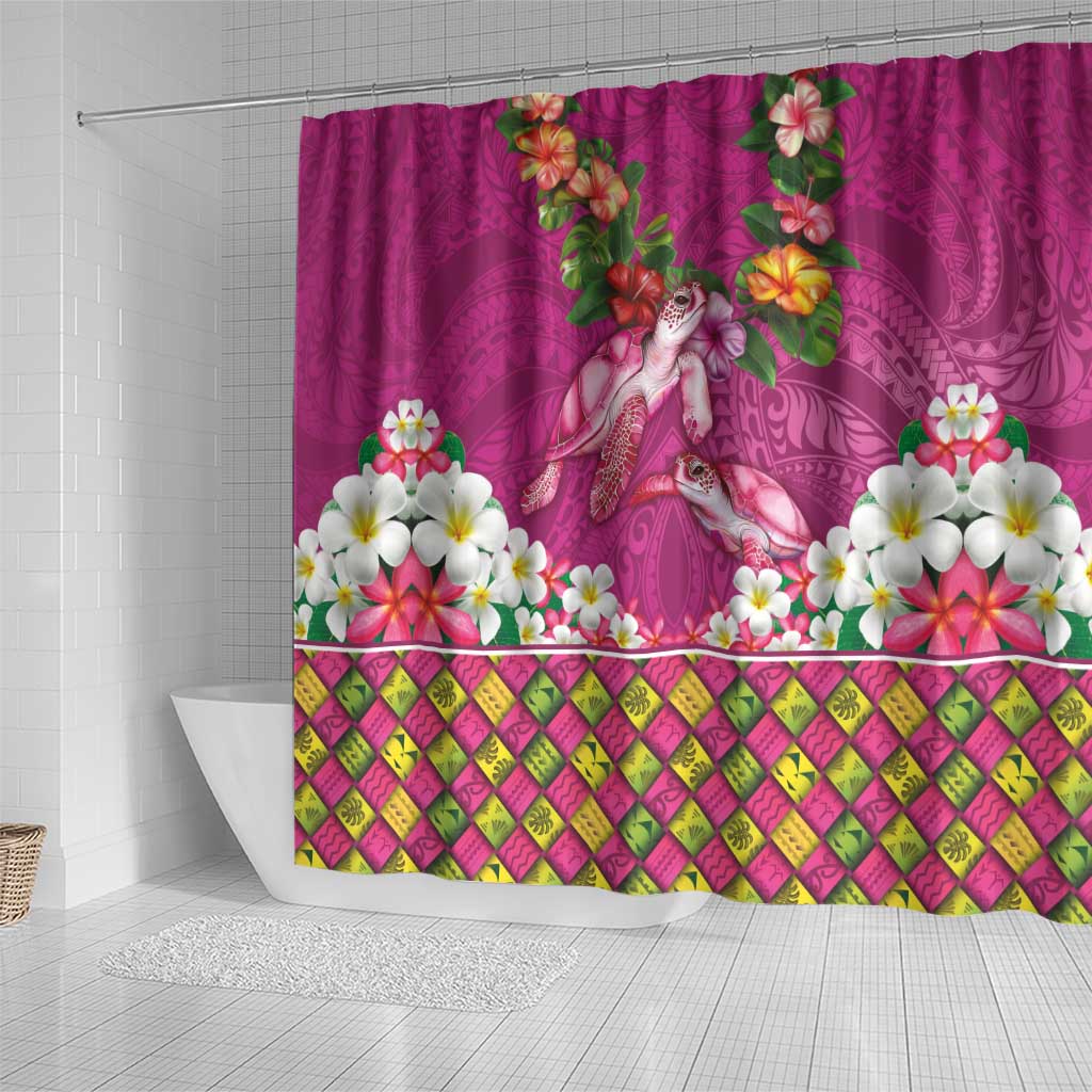 Hawaiian Lei Turtle and Plumeria Shower Curtain Polynerian Art Tattoo-Plum Pink Color LT03 - Polynesian Pride
