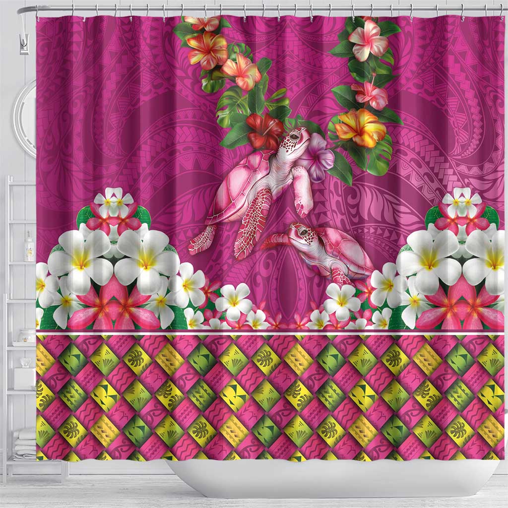 Hawaiian Lei Turtle and Plumeria Shower Curtain Polynerian Art Tattoo-Plum Pink Color LT03 - Polynesian Pride
