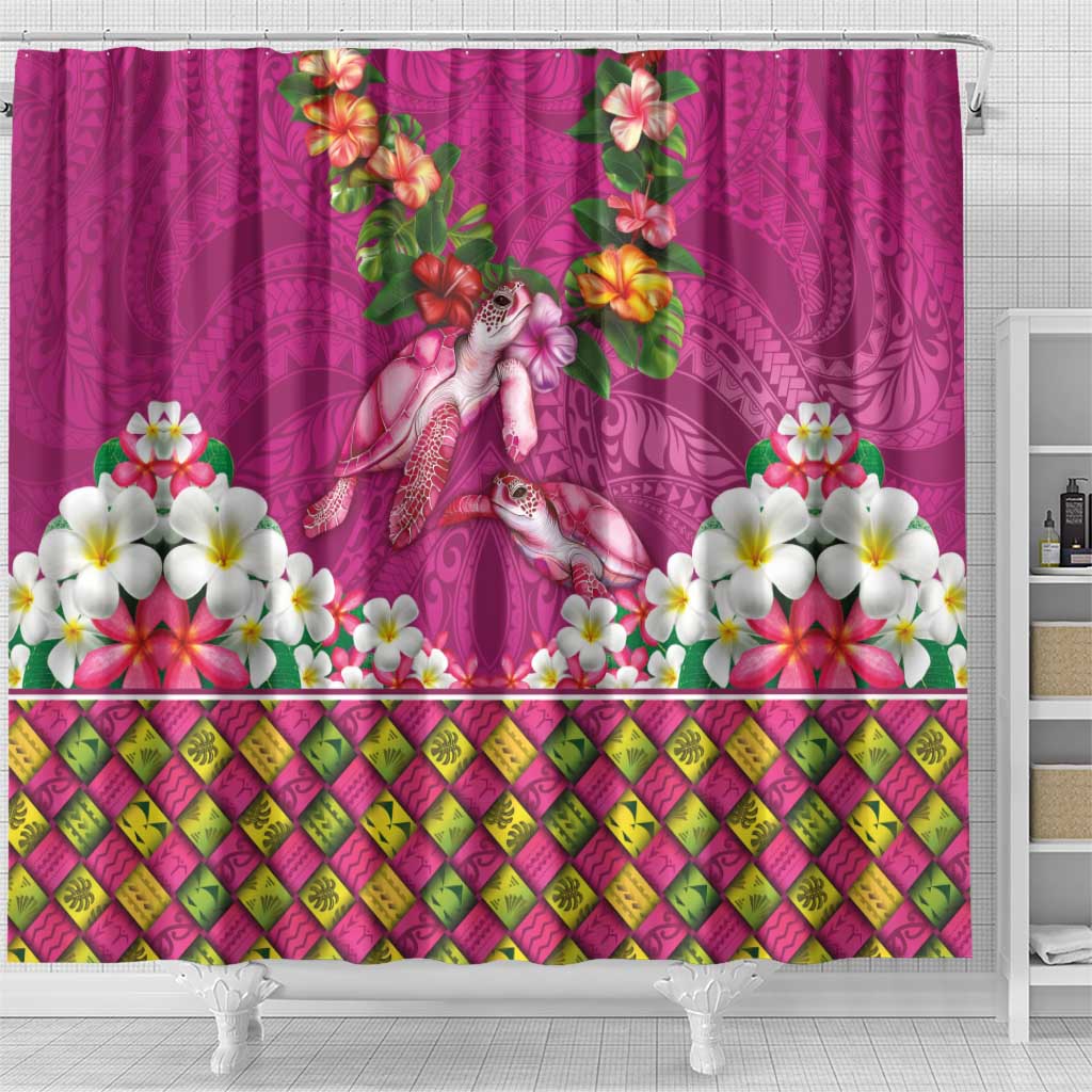 Hawaiian Lei Turtle and Plumeria Shower Curtain Polynerian Art Tattoo-Plum Pink Color LT03 - Polynesian Pride