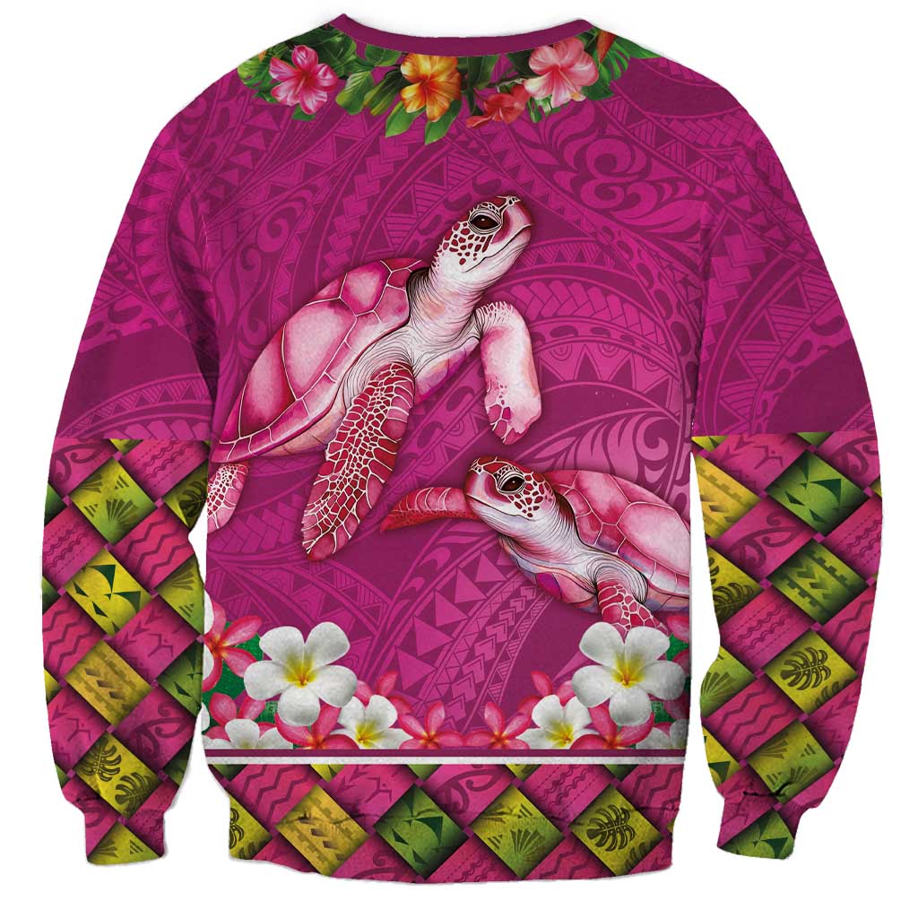 Hawaiian Lei Turtle and Plumeria Sweatshirt Polynerian Art Tattoo-Plum Pink Color