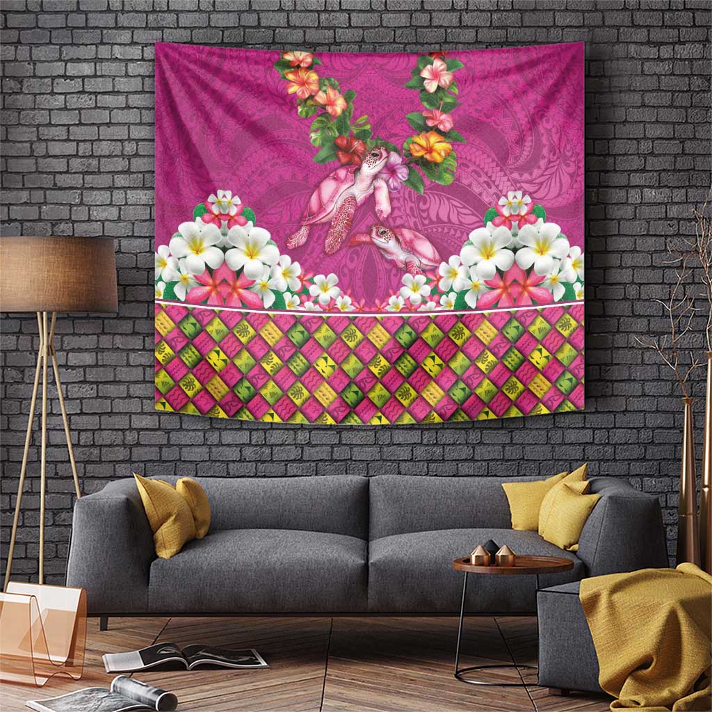 Hawaiian Lei Turtle and Plumeria Tapestry Polynerian Art Tattoo-Plum Pink Color LT03 Pink - Polynesian Pride