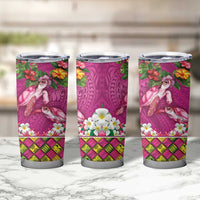 Hawaiian Lei Turtle and Plumeria Tumbler Cup Polynerian Art Tattoo-Plum Pink Color