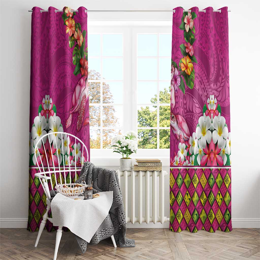Hawaiian Lei Turtle and Plumeria Window Curtain Polynerian Art Tattoo-Plum Pink Color