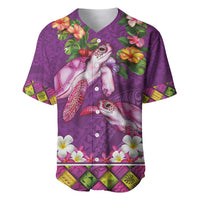 Hawaiian Lei Turtle and Plumeria Baseball Jersey Polynerian Art Tattoo-Mauve Color