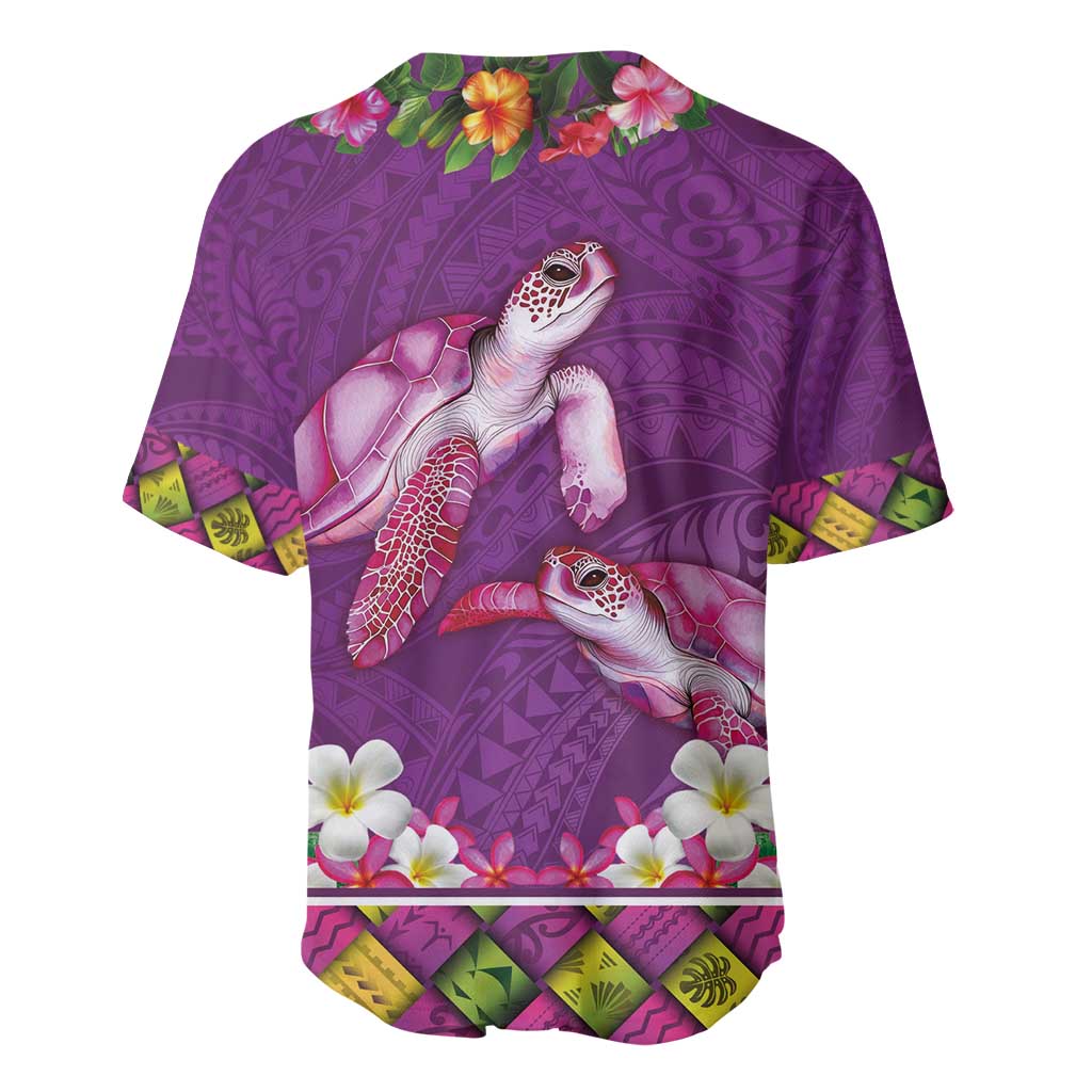 Hawaiian Lei Turtle and Plumeria Baseball Jersey Polynerian Art Tattoo-Mauve Color