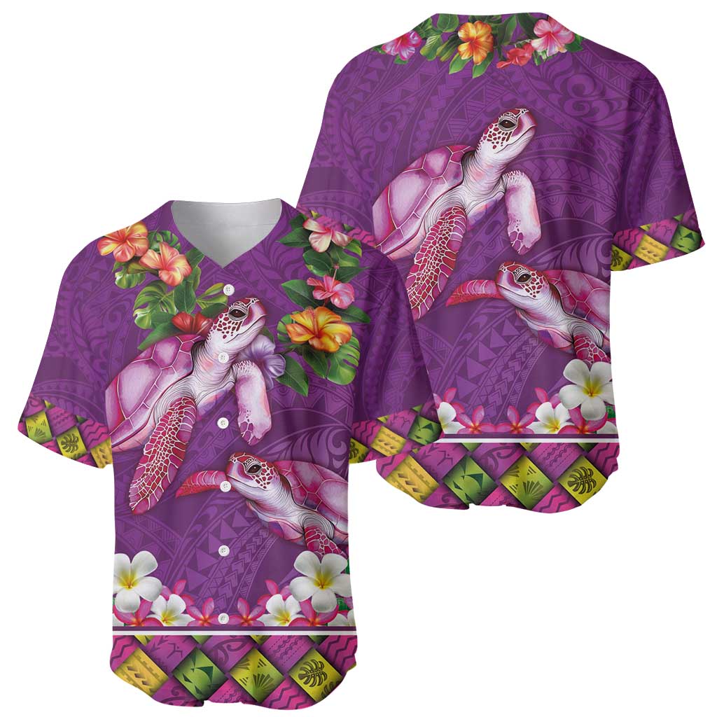 Hawaiian Lei Turtle and Plumeria Baseball Jersey Polynerian Art Tattoo-Mauve Color