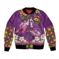 Hawaiian Lei Turtle and Plumeria Bomber Jacket Polynerian Art Tattoo-Mauve Color LT03 Unisex Purple - Polynesian Pride