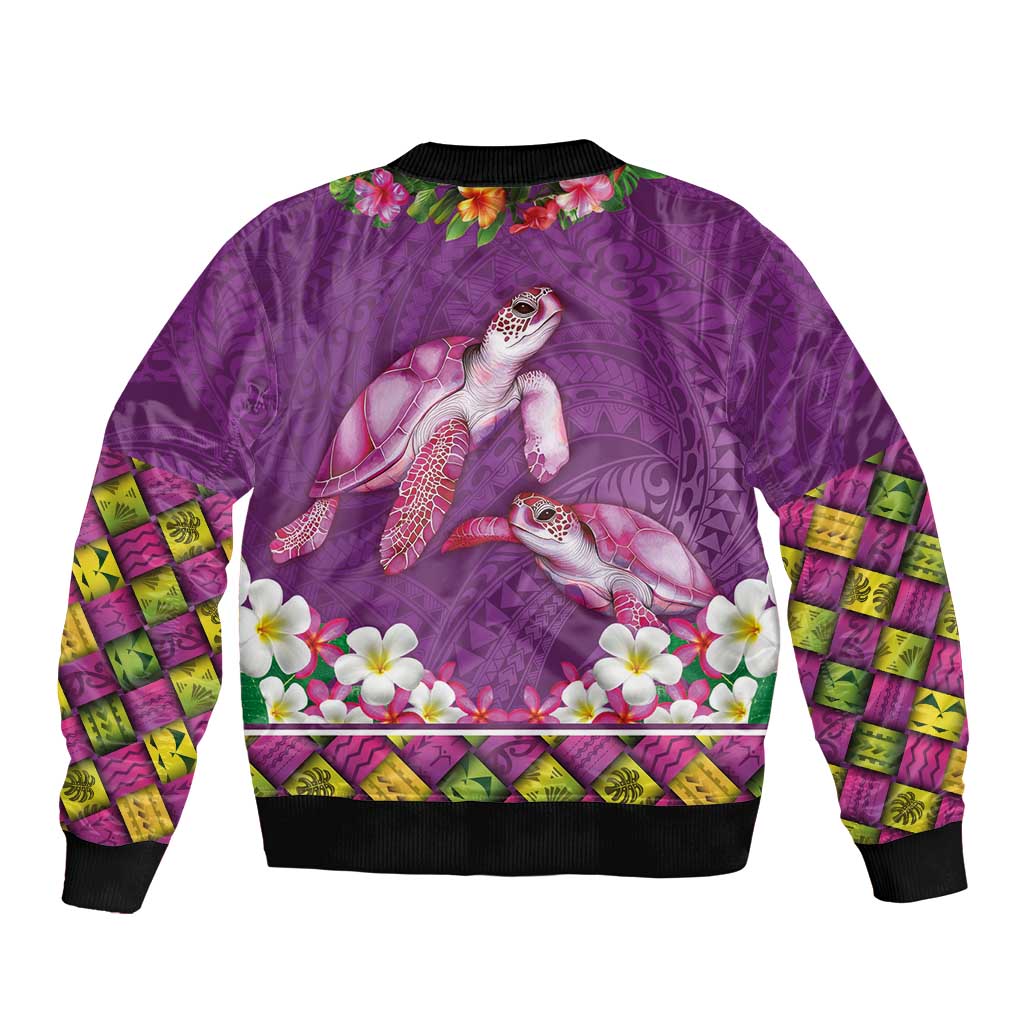Hawaiian Lei Turtle and Plumeria Bomber Jacket Polynerian Art Tattoo-Mauve Color LT03 - Polynesian Pride
