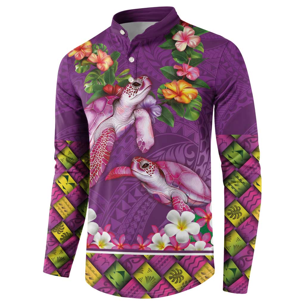Hawaiian Lei Turtle and Plumeria Button Sweatshirt Polynerian Art Tattoo-Mauve Color
