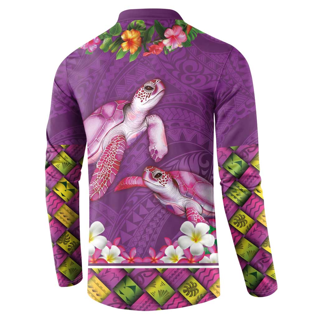 Hawaiian Lei Turtle and Plumeria Button Sweatshirt Polynerian Art Tattoo-Mauve Color