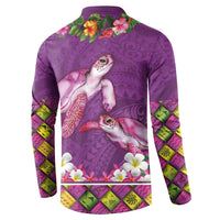 Hawaiian Lei Turtle and Plumeria Button Sweatshirt Polynerian Art Tattoo-Mauve Color
