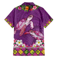 Hawaiian Lei Turtle and Plumeria Family Matching Off Shoulder Short Dress and Hawaiian Shirt Polynerian Art Tattoo-Mauve Color LT03 - Polynesian Pride