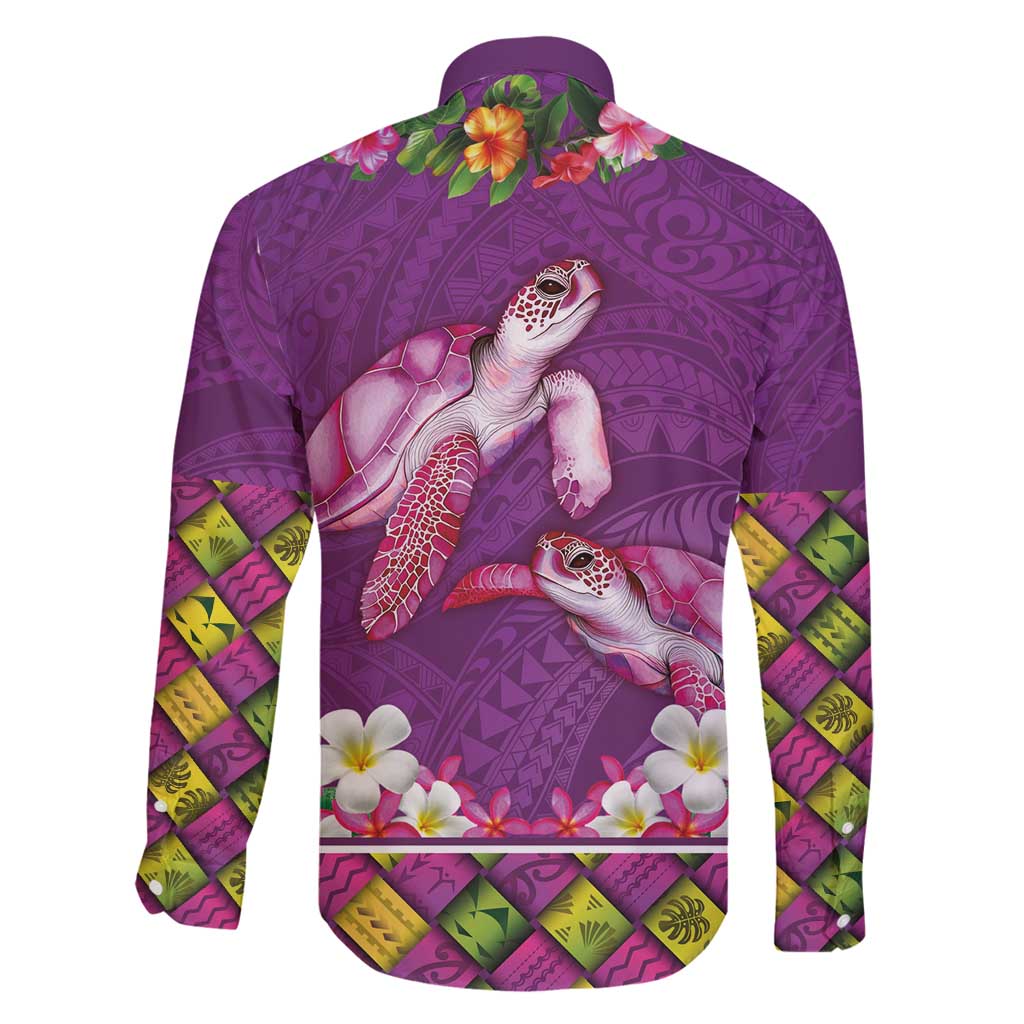 Hawaiian Lei Turtle and Plumeria Family Matching Off Shoulder Short Dress and Hawaiian Shirt Polynerian Art Tattoo-Mauve Color LT03 - Polynesian Pride