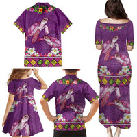 Hawaiian Lei Turtle and Plumeria Family Matching Puletasi and Hawaiian Shirt Polynerian Art Tattoo-Mauve Color