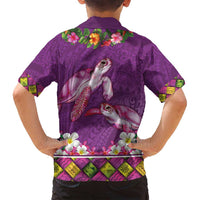 Hawaiian Lei Turtle and Plumeria Family Matching Summer Maxi Dress and Hawaiian Shirt Polynerian Art Tattoo-Mauve Color LT03 - Polynesian Pride