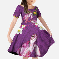 Hawaiian Lei Turtle and Plumeria Family Matching Summer Maxi Dress and Hawaiian Shirt Polynerian Art Tattoo-Mauve Color LT03 Daughter's Dress Purple - Polynesian Pride