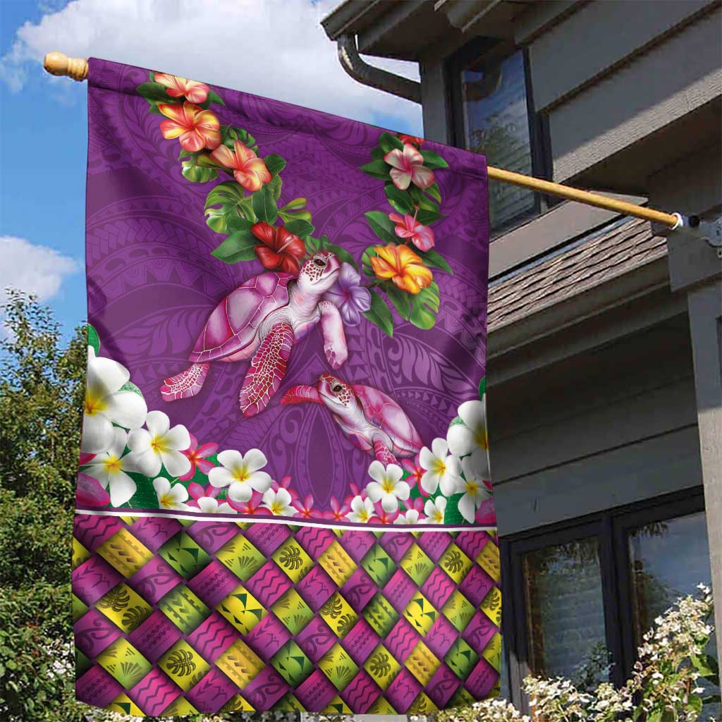 Hawaiian Lei Turtle and Plumeria Garden Flag Polynerian Art Tattoo-Mauve Color