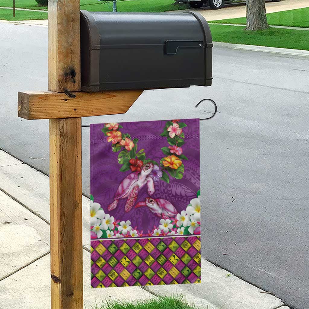 Hawaiian Lei Turtle and Plumeria Garden Flag Polynerian Art Tattoo-Mauve Color