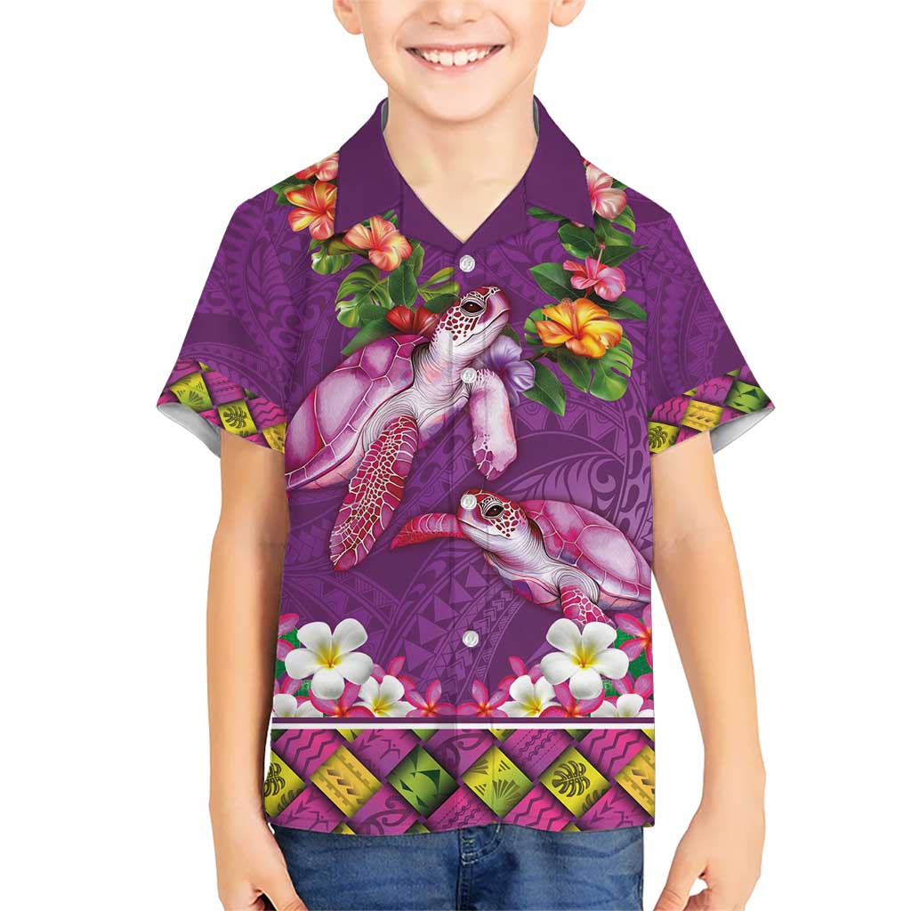 Hawaiian Lei Turtle and Plumeria Kid Hawaiian Shirt Polynerian Art Tattoo-Mauve Color