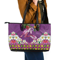 Hawaiian Lei Turtle and Plumeria Leather Tote Bag Polynerian Art Tattoo-Mauve Color LT03 - Polynesian Pride