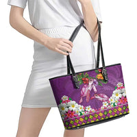 Hawaiian Lei Turtle and Plumeria Leather Tote Bag Polynerian Art Tattoo-Mauve Color LT03 - Polynesian Pride