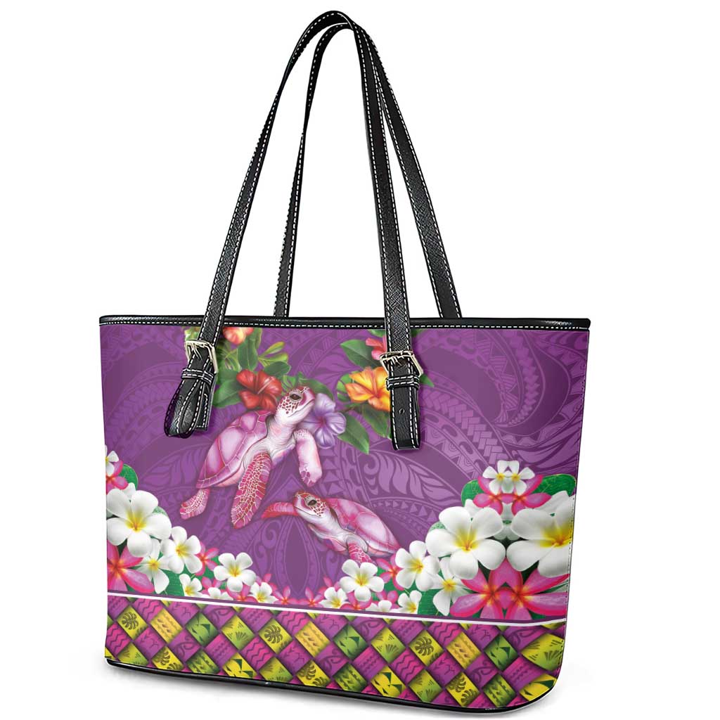 Hawaiian Lei Turtle and Plumeria Leather Tote Bag Polynerian Art Tattoo-Mauve Color LT03 - Polynesian Pride